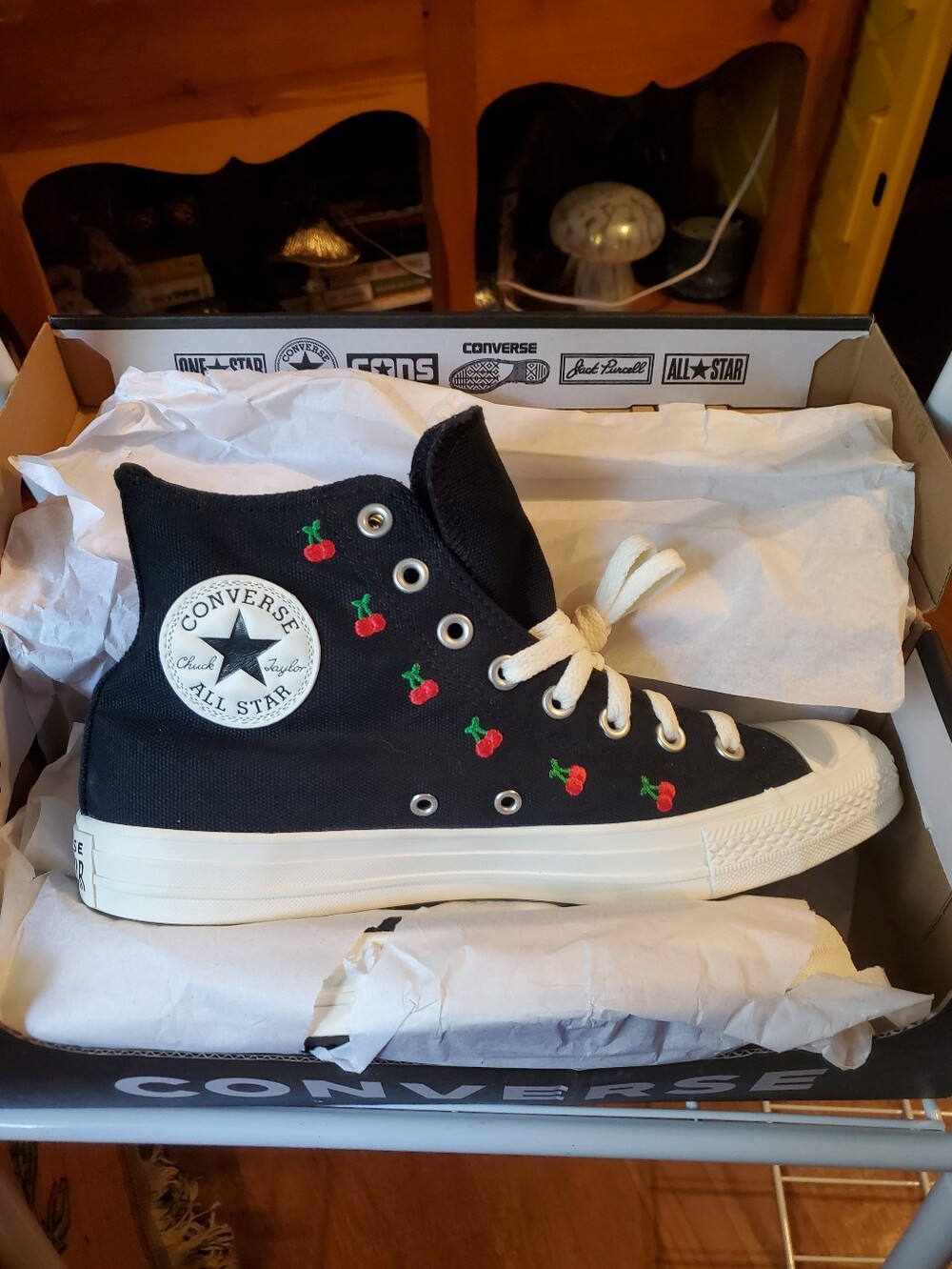 Converse Black Canvas With Embroidered Cherries